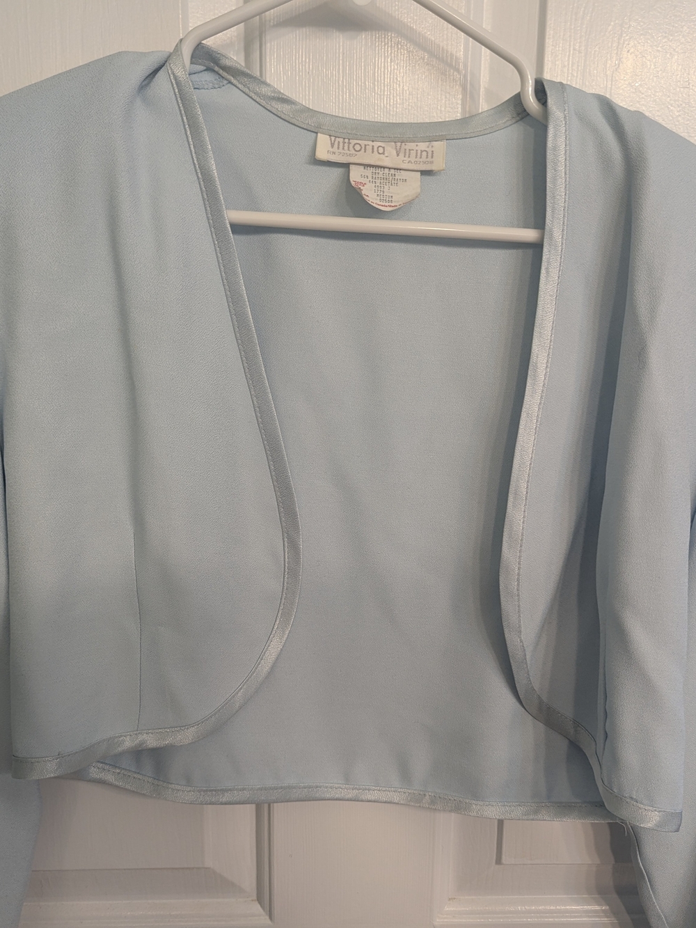 Vittorio Virini Light Blue Cropped Blazer With Satin Trim